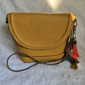 Mustard Yellow Aldo Crossbody Bag with Tassel Charm